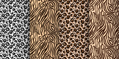 Illustration for Leopard, tiger seamless pattern, abstract wild animal skin background. Set of leopard textures, background design, prints, textiles. Vector - Royalty Free Image
