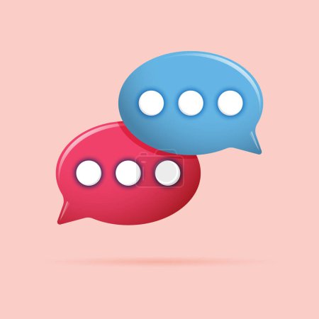 Illustration for 3D social media notification, three dot speech bubbles, ellipses. Web icon, button, vector - Royalty Free Image