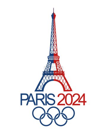 Olympic Games 2024. Eiffel Tower and the inscription Paris 2024 with Olympic rings. Symbol, vector