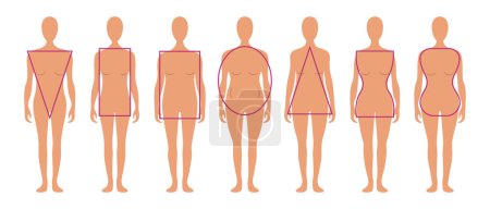Illustration for Set of different types of female figures. Female body types with geometric shapes. Vector - Royalty Free Image