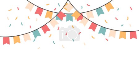 Téléchargez les illustrations : Guirlandes festives avec drapeaux multicolores et confettis. Fond festif pour les vacances. Vecteur - en licence libre de droit