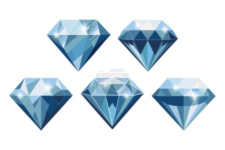 Collection of blue gemstones on a white background. Luxurious diamonds. Illustration. Vector