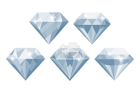 Collection of blue gemstones on a white background. Luxurious diamonds. Illustration. Vector