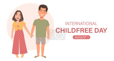 Ilustración de Banner del Día Internacional sin Niños. Feliz joven pareja casada sin hijos. Ideología libre de niños. Ausencia voluntaria de hijos. Ilustración - Imagen libre de derechos