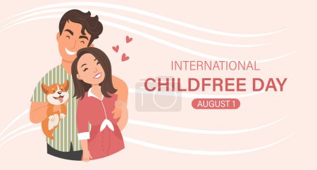 Banner zum Internationalen Kinderfreien Tag. Glückliches junges Ehepaar ohne Kinder. Kinderfreie Ideologie. Freiwillige Kinderlosigkeit. Illustration