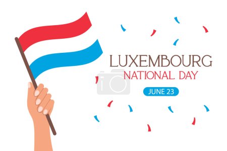Día Nacional de Luxemburgo. Bandera con banderas de Luxemburgo en la mano. Ilustración de vacaciones. Vector