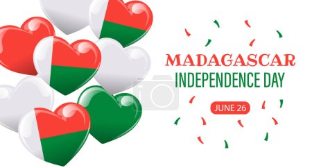 Independence Day of Madagascar. Banner with Madagascar flags in the shape of a heart. Holiday illustration. Vector