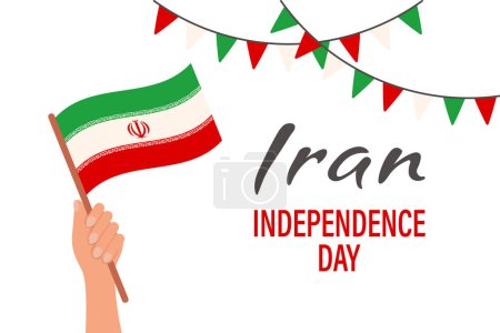 Unabhängigkeitstag des Iran. Banner mit iranischer Flagge in menschlicher Hand. Banner, Plakat, Urlaubsillustration. Vektor