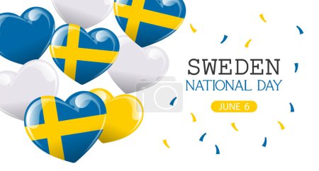 Día Nacional de Suecia. Bandera con banderas suecas en forma de corazón. Ilustración de vacaciones. Vector