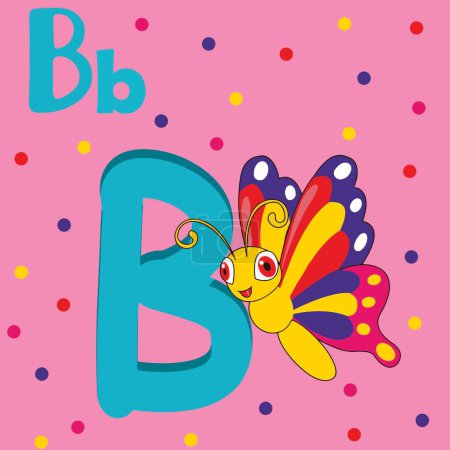 Téléchargez les photos : Alphabet letter B, B for butterfly  ,ABC TO Z , Colorful animal alphabet letter a with a cute butterfly - en image libre de droit