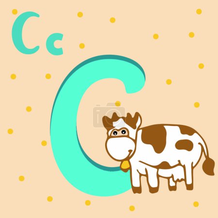 Téléchargez les photos : Alphabet letter C, C for cow ,ABC TO Z , Colorful animal alphabet letter C with a cute cow - en image libre de droit