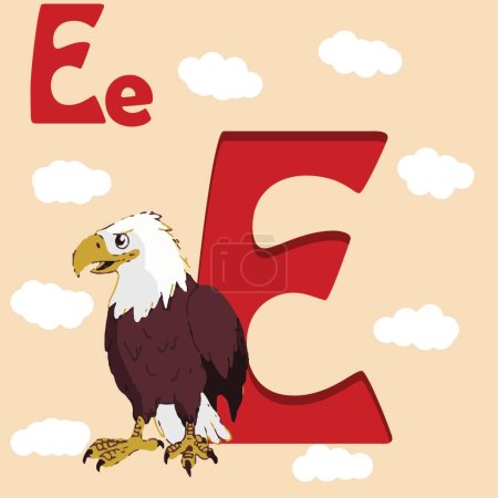 Téléchargez les photos : Alphabet letter E, E for Eagle. ABC TO Z , Colorful animal alphabet letter E with an eagle. - en image libre de droit