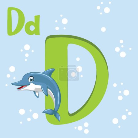 Téléchargez les photos : Alphabet letter D, D for Dolphin ,ABC TO Z , Colorful animal alphabet letter D with a cute dolphin - en image libre de droit