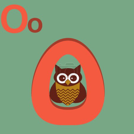 Téléchargez les photos : Alphabet letter O o for Owl. O letter. Cute children animal alphabet in vector. Funny cartoon animals. ABC TO Z - en image libre de droit