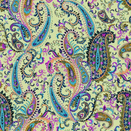  Nahtloser asiatischer Textilhintergrund. Damast nahtloses Muster, Paisley Muster, Schalmuster. elegantes und klassisches Design mit einzigartigen neuen trendigen  