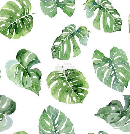 Téléchargez les photos : Ensemble de feuilles de plantes tropicales sans couture aquarelle. nouveau et frais motif d'été. impression sur toute la feuille - en image libre de droit