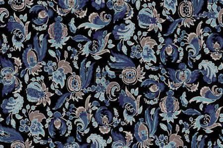 seamless pattern  Indian block print floral cotton fabric black  , seamless pattern,  indigo signature sophisticated style that is at once timeless and contemporary