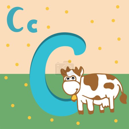 alphabet letter C, C for cow ,ABC TO Z , Colorful animal alphabet letter C with a cute cow