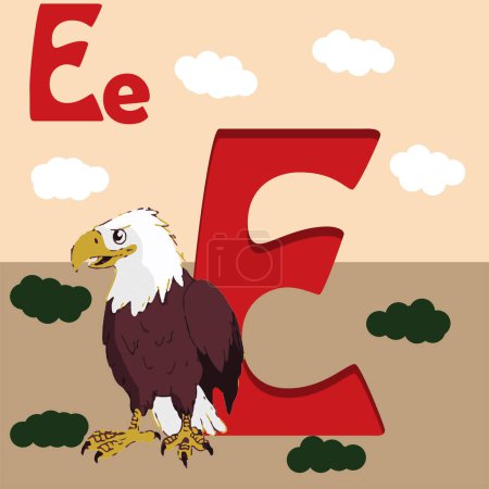 Téléchargez les photos : Alphabet letter E, E for Eagle. ABC TO Z , Colorful animal alphabet letter E with an eagle. - en image libre de droit