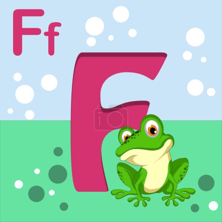 alphabet letter F, F for Frog ,ABC TO Z ,Colorful animal alphabet letter F with a cute frog.