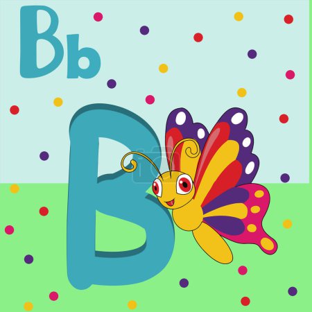 B para mariposa, ABC A Z, letra de alfabeto animal colorido a con una mariposa linda. kinder garden study book, Alfabeto letra B. 