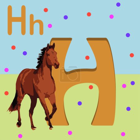 alphabet letter H, H for Horse. ABC TO Z , Colorful animal alphabet letter H with  Horse.