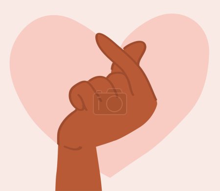 Illustration for Illustration of an African American hand doing a mini heart symbol. Love sign with index finger and thumb crossed. Korean gesture showing love and respect. Saint Valentine's day, anti-racism concept. - Royalty Free Image