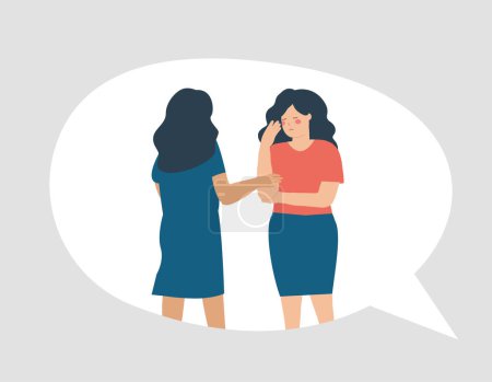 The woman listens to her friend, supports her, and sympathizes with her. Communication or chat between an introvert and an extrovert. Concept of toxic friendship, empathy and unhealthy communication.
