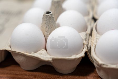 Photo for Packaging of chicken eggs. Chicken egg close-up. - Royalty Free Image