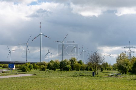 Wind power turbine. Ecological energy production.