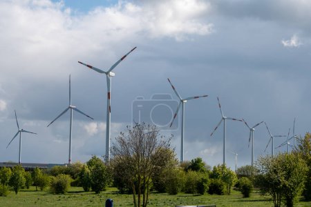 Wind power turbine. Ecological energy production.