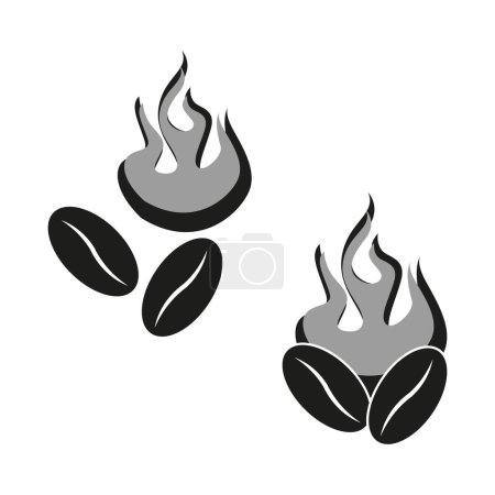 Icono de granos de café y llamas. Simbolizando el proceso de tostado. Asado oscuro, concepto de sabor fresco. Ilustración vectorial. EPS 10. Imagen de stock.