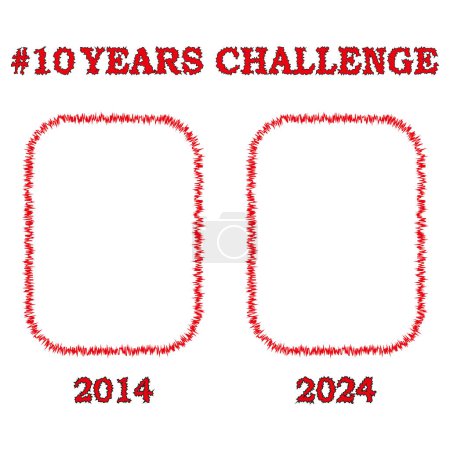 10 Years Challenge Frames. Time Comparison Concept. Evolution Vector Illustration. 2014 vs 2024. EPS 10.