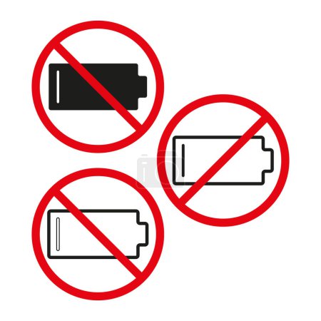Battery prohibition signs. No charge allowed. Power restriction Vector illustration. EPS 10.