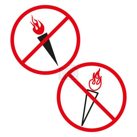 No hay iconos de llama abierta. Fuego prohibido Señales vectoriales. Advertencia de seguridad. EPS 10.