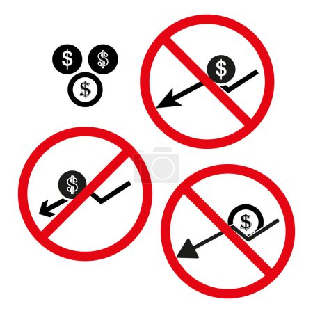 Símbolos de transacciones financieras prohibidas. No hay iconos de cambio de dinero. Vector prohibido operaciones financieras establecidas. EPS 10.