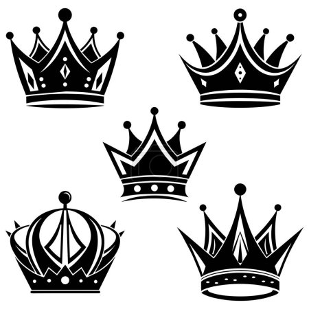 Set of crowns. Black silhouette. Royal design. Vector illustration. EPS 10.