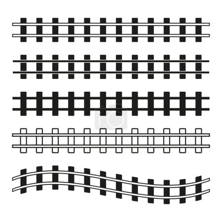 Railway tracks icon. Straight and curved. Black vector lines. Transportation symbol. EPS 10.