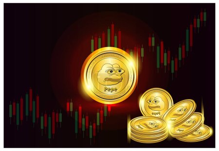 Illustration for 3D gold coin pepe coin cryptocurrency stock exchange illustration I Meme coin crypto - Royalty Free Image