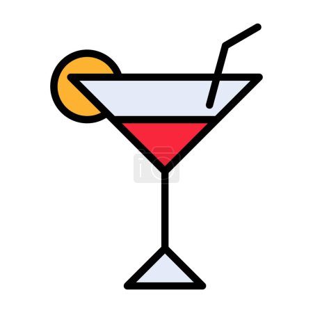 Téléchargez les illustrations : Cocktail icône ou signe avec du citron et de la paille à boire. Illustration vectorielle. - en licence libre de droit