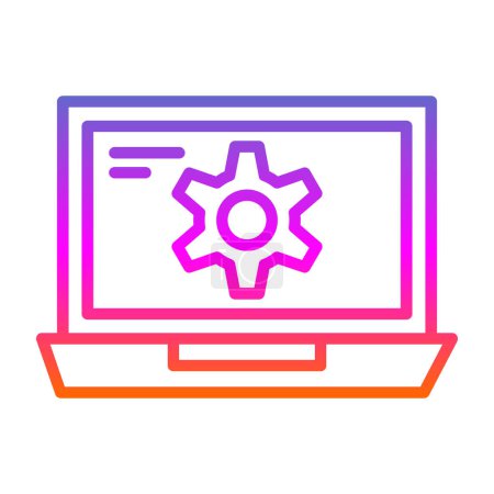 Illustration for Simple laptop with settings cogwheel on screen icon, vector illustration - Royalty Free Image