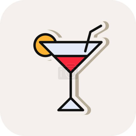 Illustration for Cocktail icon or sign with lemon and drinking straw. Vector illustration. - Royalty Free Image