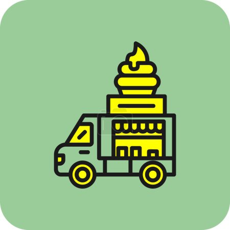 Téléchargez les illustrations : Vector flat illustration of ice cream truck icon - en licence libre de droit
