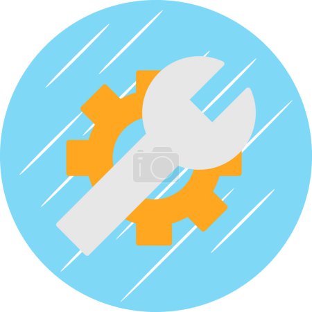 Ilustración de Icono plano de mantenimiento con llave inglesa y rueda dentada, ilustración vectorial - Imagen libre de derechos