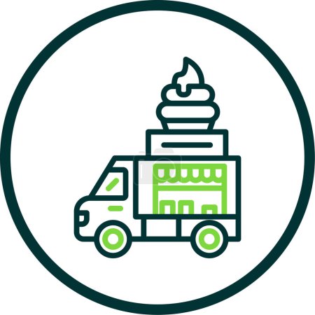 Téléchargez les illustrations : Illustration vectorielle plate de l'icône de camion de crème glacée - en licence libre de droit