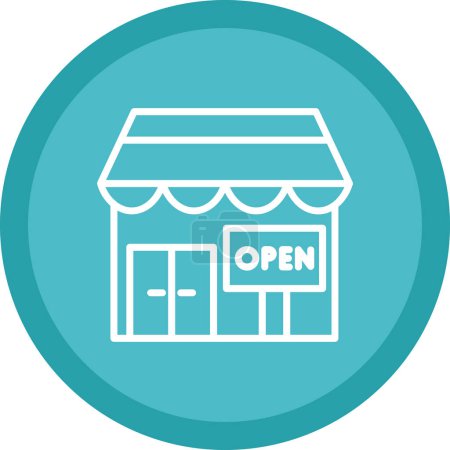 Téléchargez les illustrations : Bâtiment de magasin avec icône ouverte signe, conception d'illustration vectorielle - en licence libre de droit