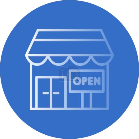 Téléchargez les illustrations : Bâtiment de magasin avec icône ouverte signe, conception d'illustration vectorielle - en licence libre de droit
