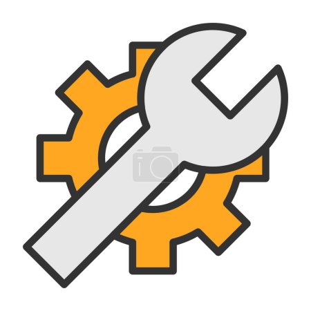 Ilustración de Icono plano de mantenimiento con llave inglesa y rueda dentada, ilustración vectorial - Imagen libre de derechos