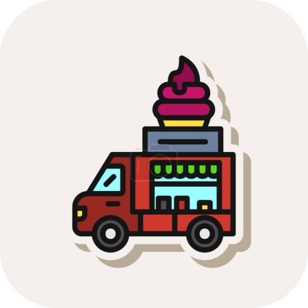 Illustration for Vector flat illustration of ice cream truck icon - Royalty Free Image