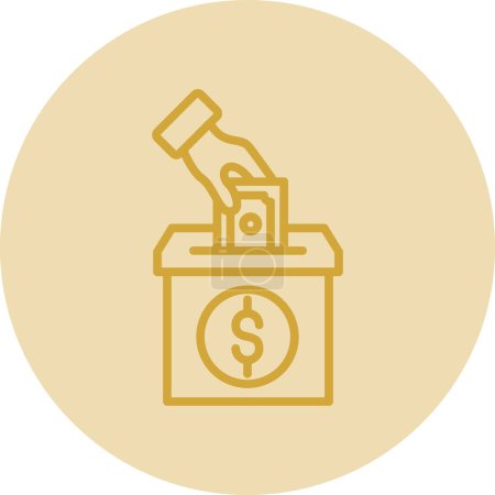 Téléchargez les illustrations : Main Mettre de l'argent dans la boîte vectoriel icône plate - en licence libre de droit